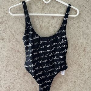 WeWoreWhat Black One-Piece with White Script